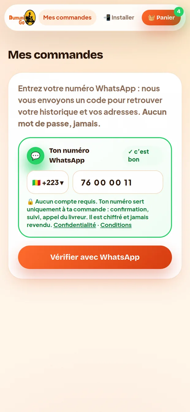 Mes commandes : retrouver son historique avec son numéro WhatsApp