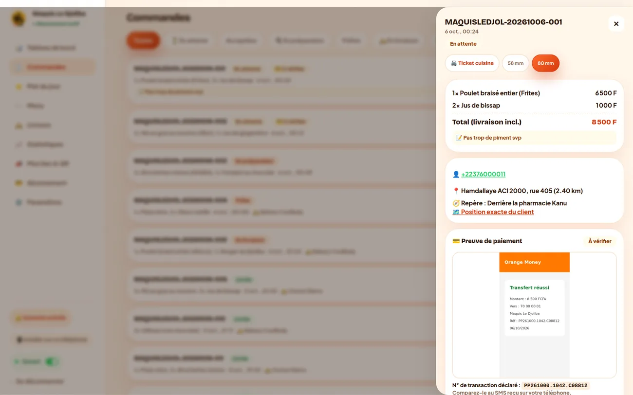 Une commande ouverte sur ordinateur, avec la capture du paiement
