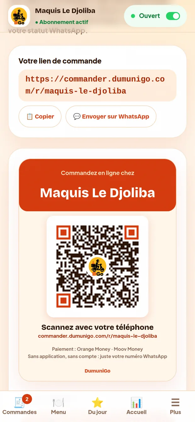 Mon lien et QR code : l’affiche A4 du restaurant