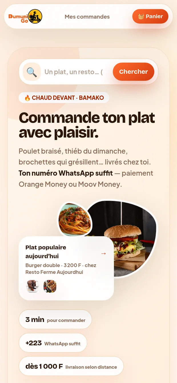Accueil DumuniGo : choix du restaurant