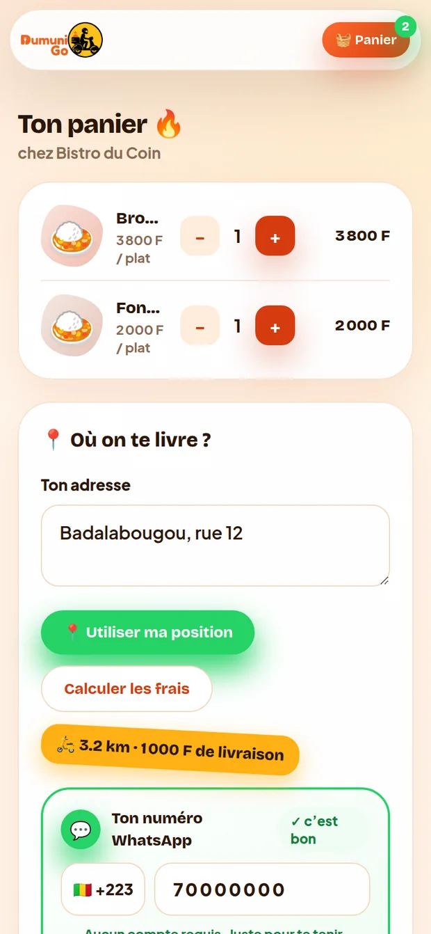 Panier et adresse de livraison