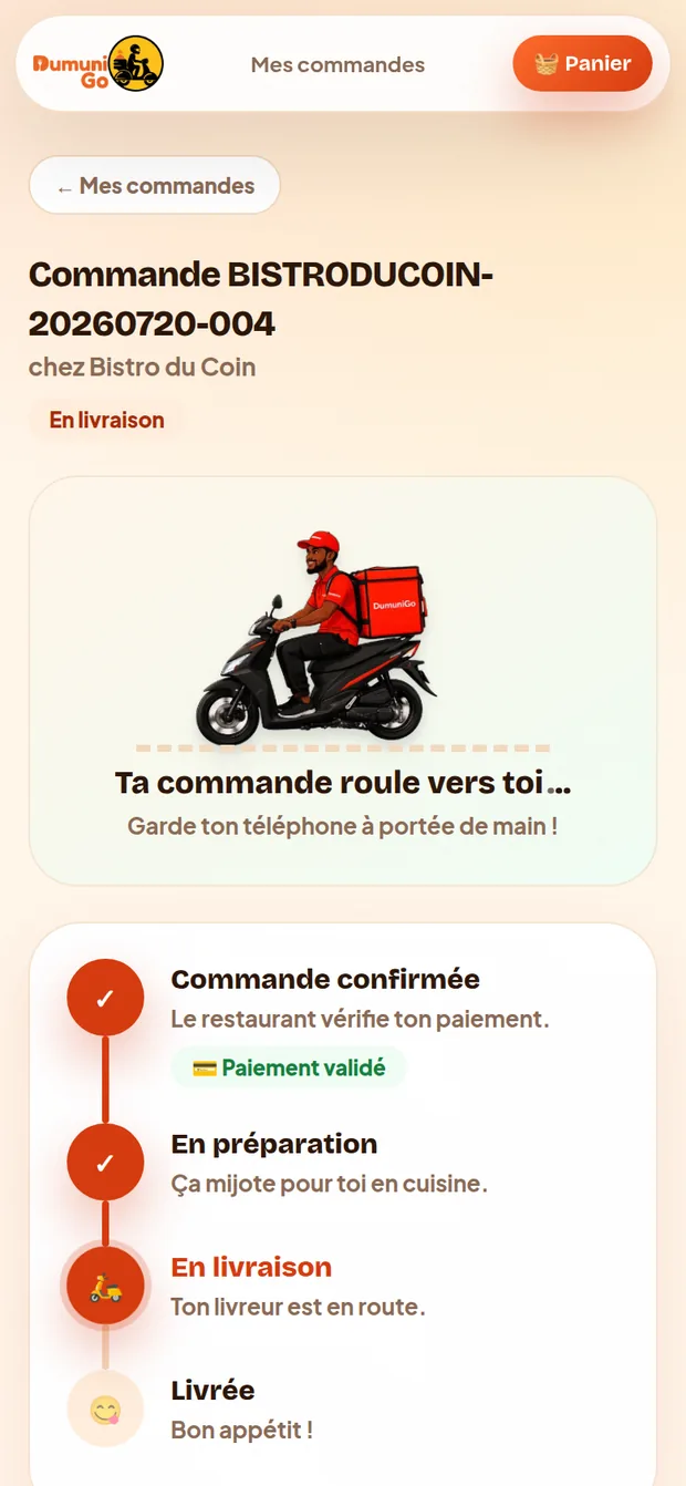 Suivi du livreur en direct