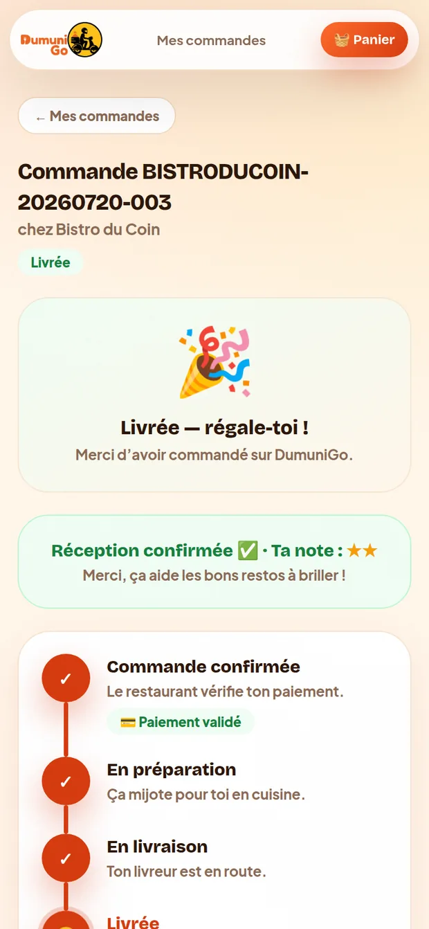 Commande livrée et notation